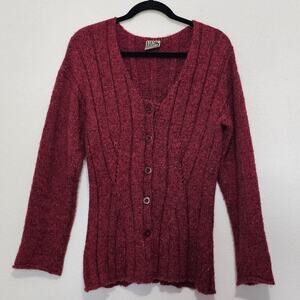 Lilith Red Cardigan Sweater Women Large natural Fibers Wool Blend